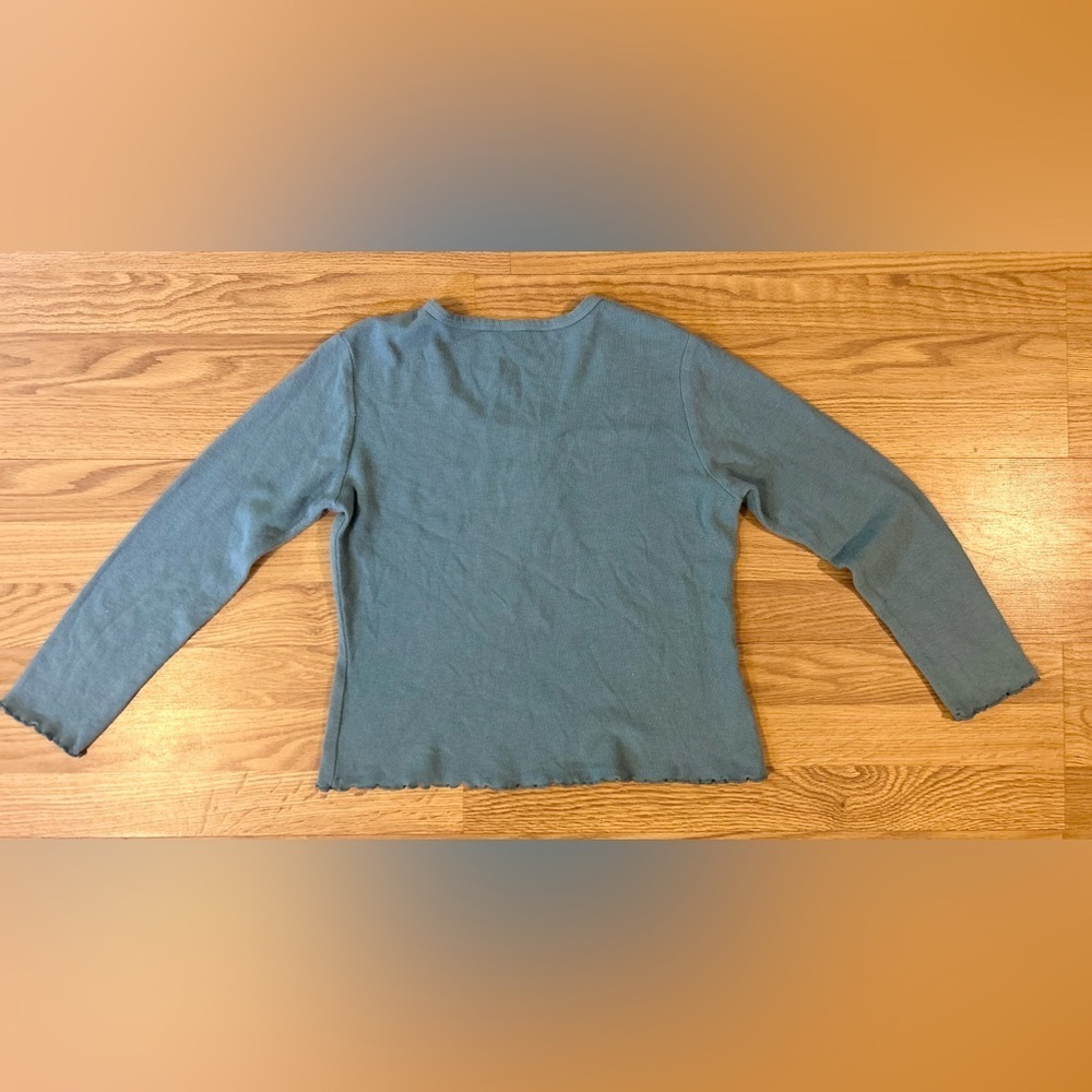 Vintage Varsity Sport Teal Waffle Knit Long Sleeve Top Women’s Medium Cotton - Picture 11 of 12